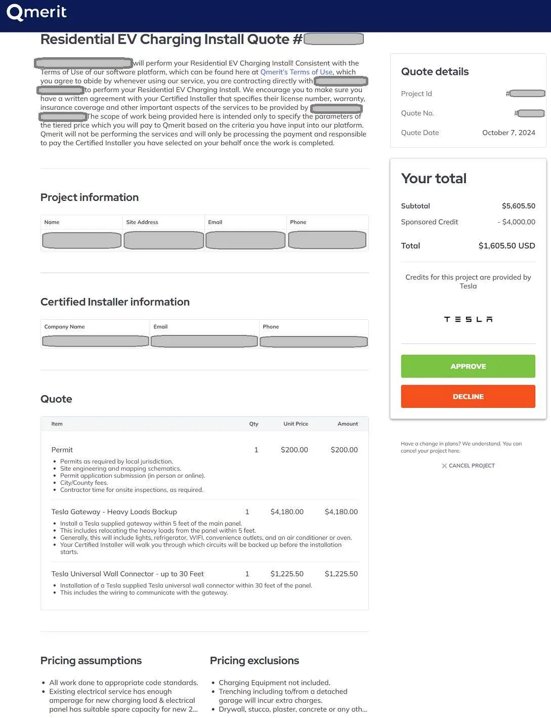 Tesla Roadster 2nd gen QMerit Quotes/Charges/Pricing PowerShare qmerit_quot