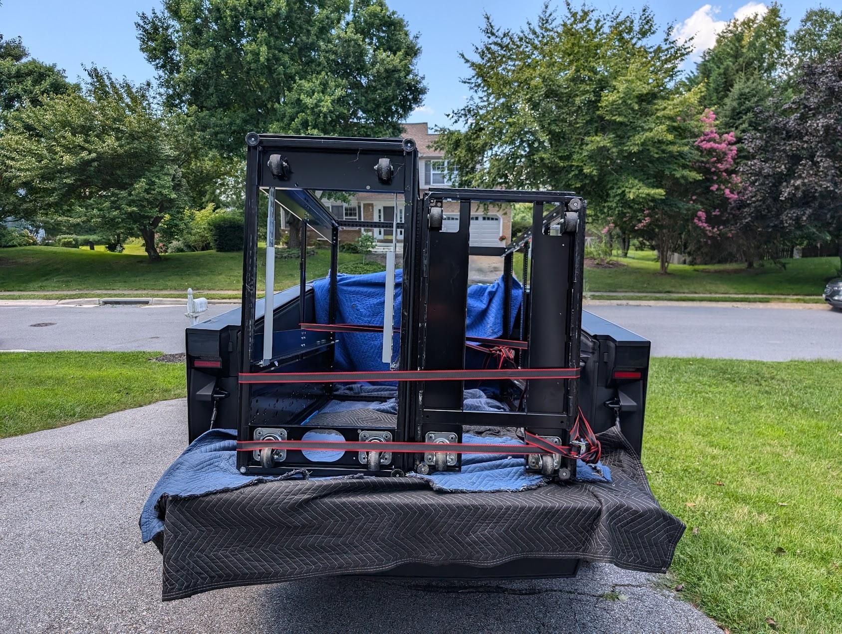 Tesla Roadster 2nd gen Cybertruck doing Cyber stuff -- hauling two full-sized server racks (42U) rack3