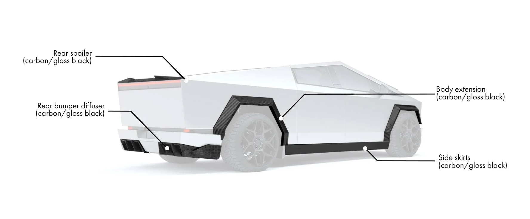 Tesla Cybertruck New: Carbon fiber body kit for Cybertruck by Renegade Design Renegade Design Cybertruck body kit 2