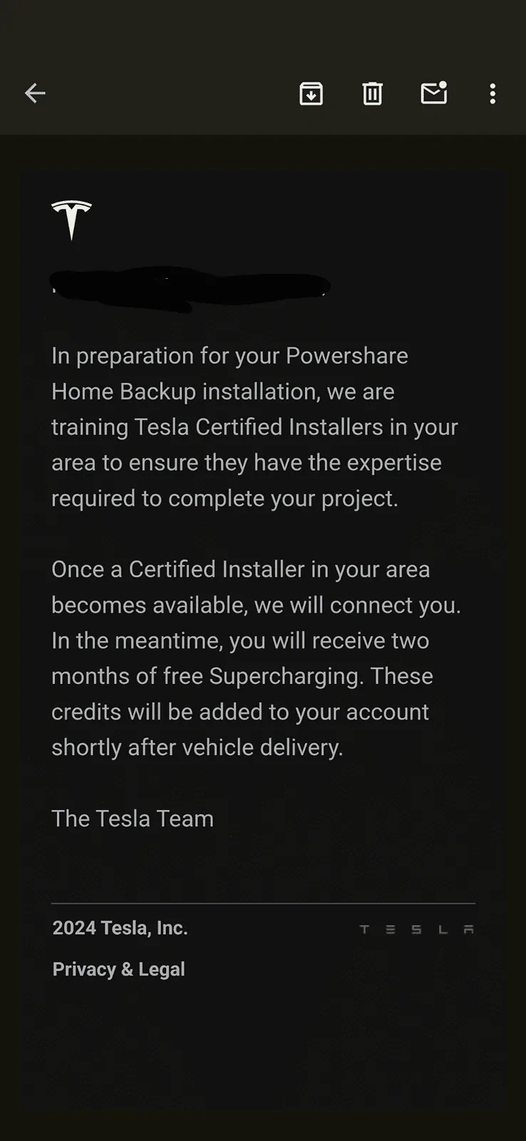 Tesla Roadster 2nd gen Received Free 2 Months Supercharging for Powershare delay Screenshot_20240321-201421