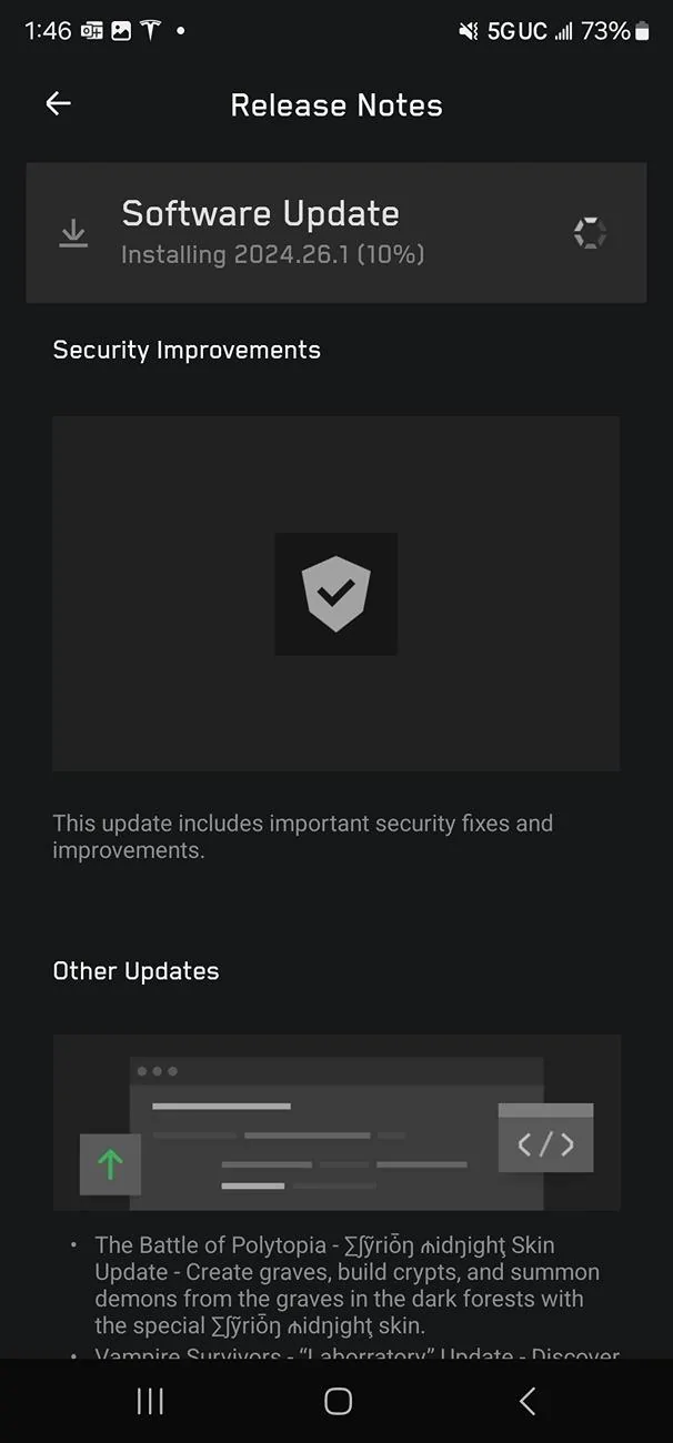 Tesla Roadster 2nd gen 2024.26.1 software update installing now! Screenshot_20240718_134600_Tesla
