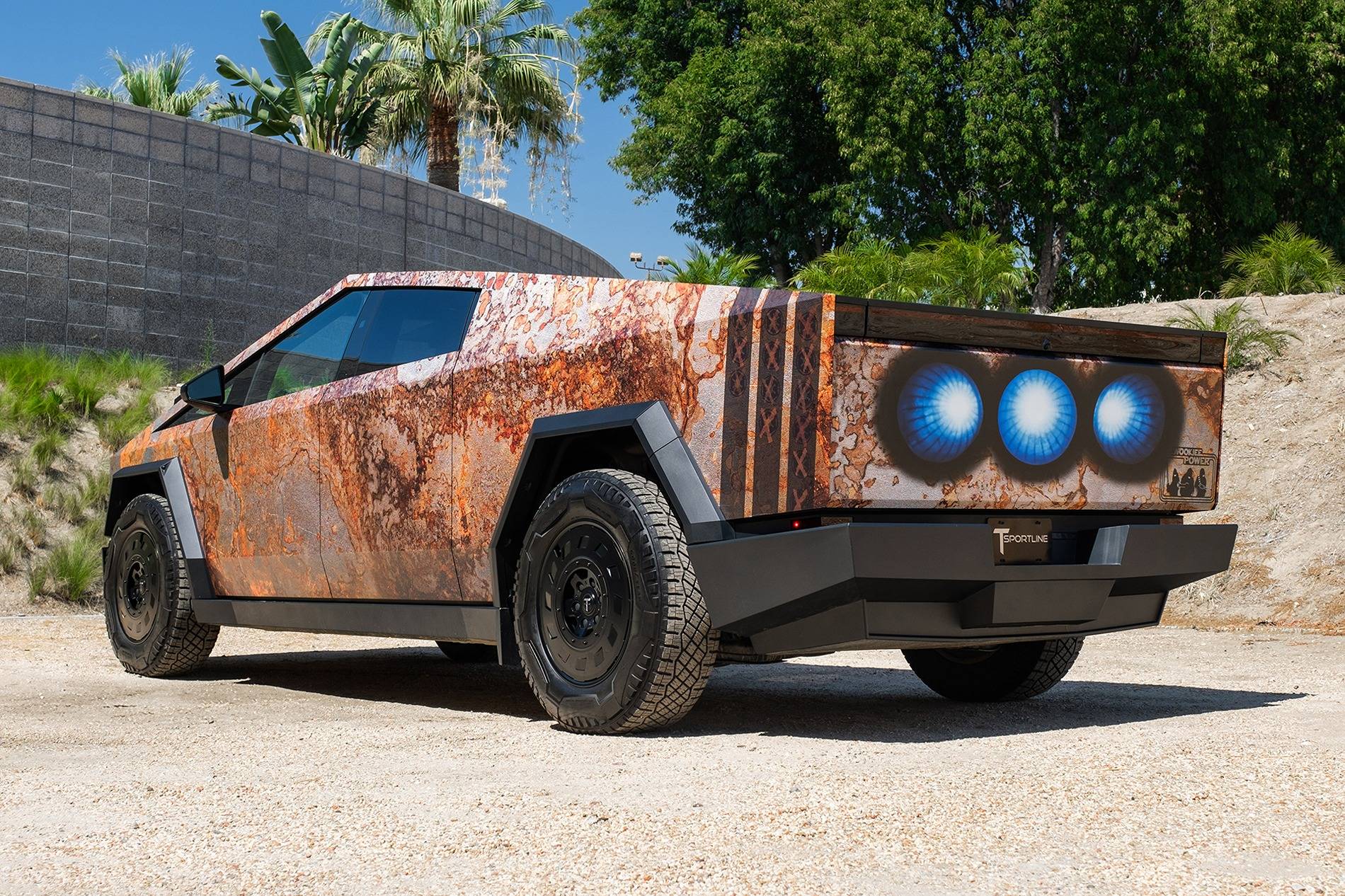 Tesla Cybertruck CUSTOM GRAPHICS / DESIGN / THEME Vinyl Wrap & PPF Cybertruck -- Photos & Videos star-wars-inspired-rust-wookie-power-tesla-cybertruck-tct-20-inch-wheels-satin-black-1920-3