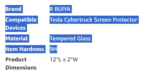 Tesla Roadster 2nd gen Screen Protector Tempered glass