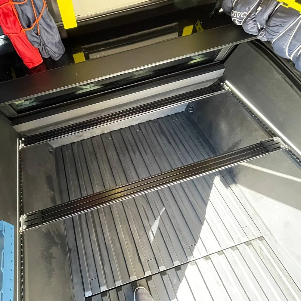 Tesla Roadster 2nd gen Cyber Tent Style - Using RTT mounted in truck bed tesla-cybertruck-bed-crossbars-from-cybertruckco-2