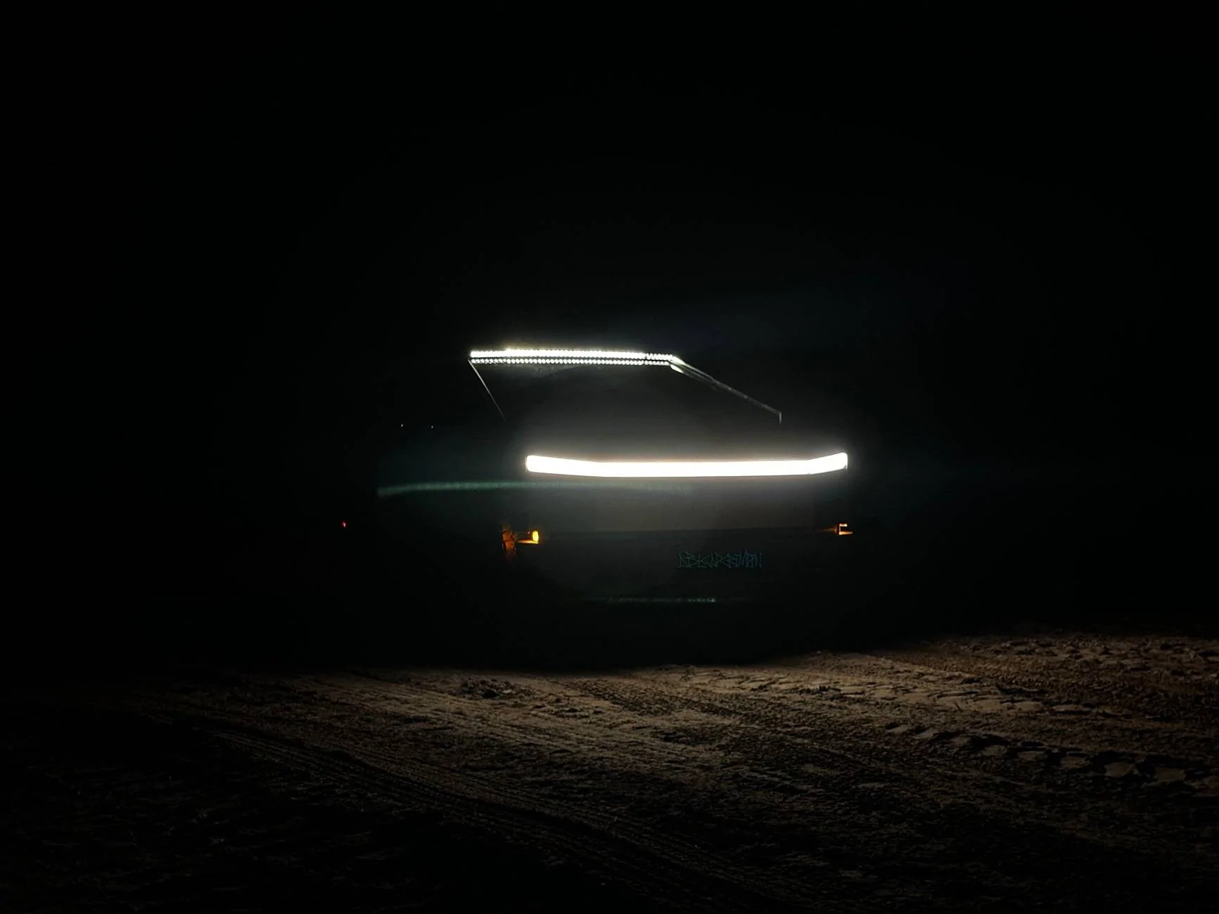 Tesla Offroad Light Bar installed on Cybertruck - Night Time in The Dark Photos 2.jpeg