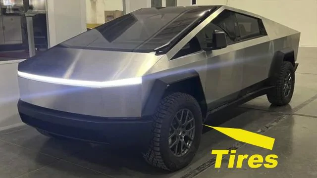 Tesla Roadster 2nd gen Which tires are on Cybertruck in leaked images?  Goodyear Wrangler Territory?? Tires