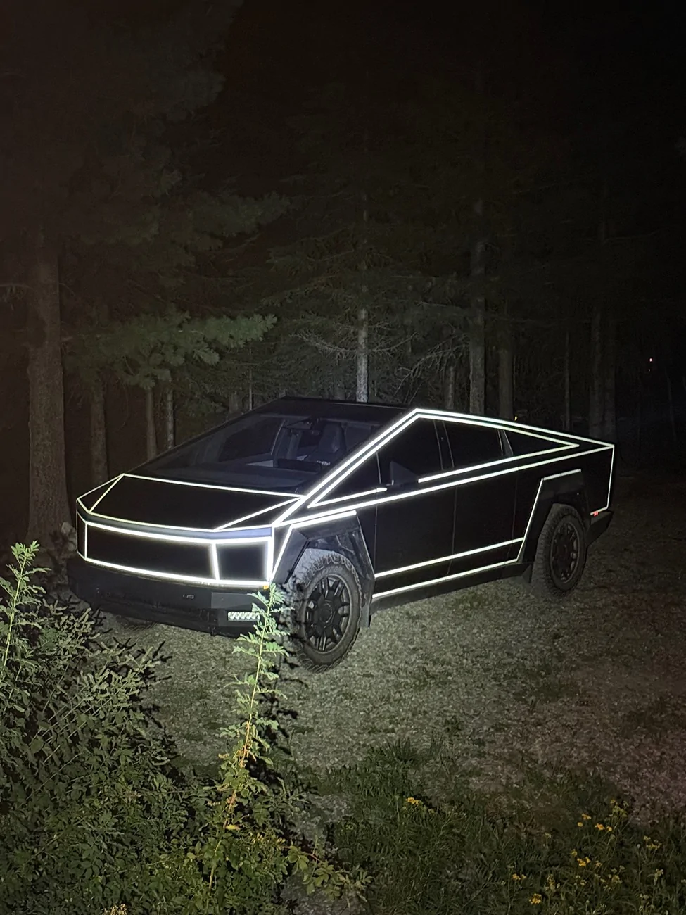 Tesla Roadster 2nd gen TRON stripes over gloss black wrap and PPF Tron2