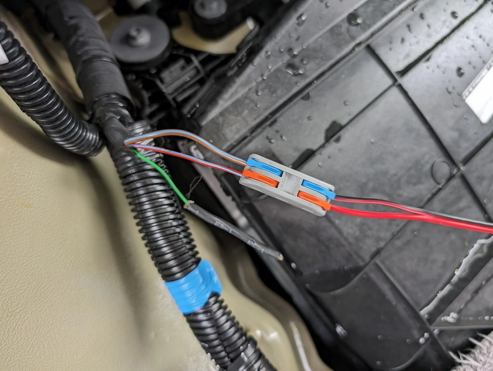 Tesla Roadster 2nd gen Hardwired fridge in frunk wires1