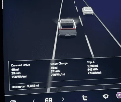 Tesla Roadster 2nd gen Range for AWD Cybertruck 200-250 miles after many real world tests zimage7640